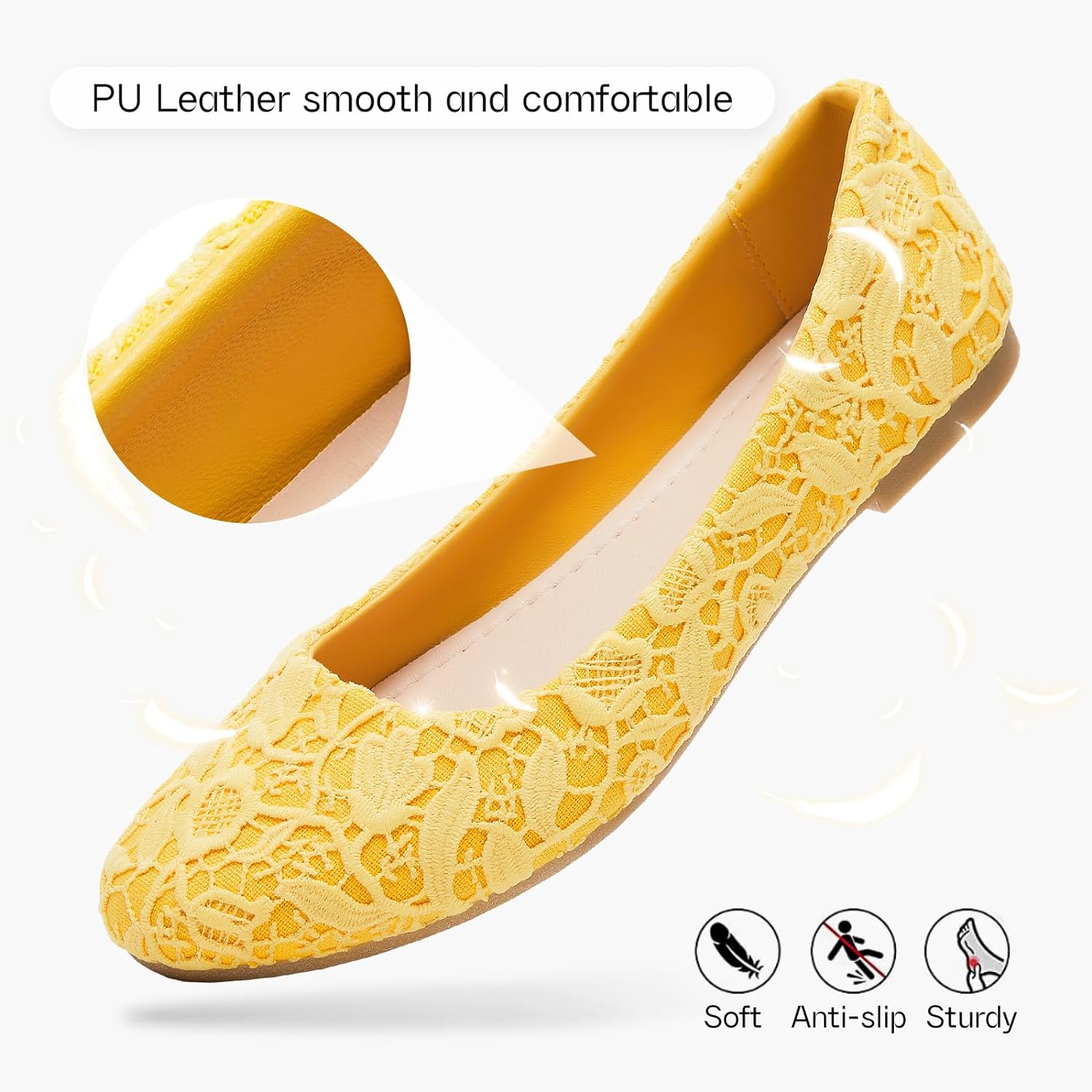 Dress Shoes for Women Round Toe Flats Shoes Lace Ballet Flats Dressy Comfortable Foldable Flats Low Heel