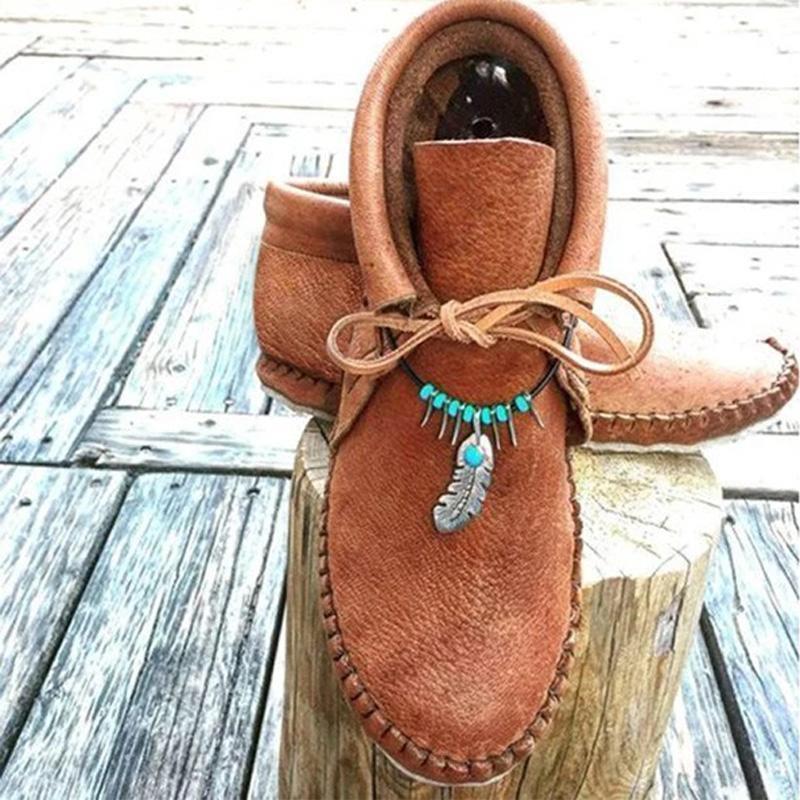 2022 Women Cowhide Leather Flat Heel Boots