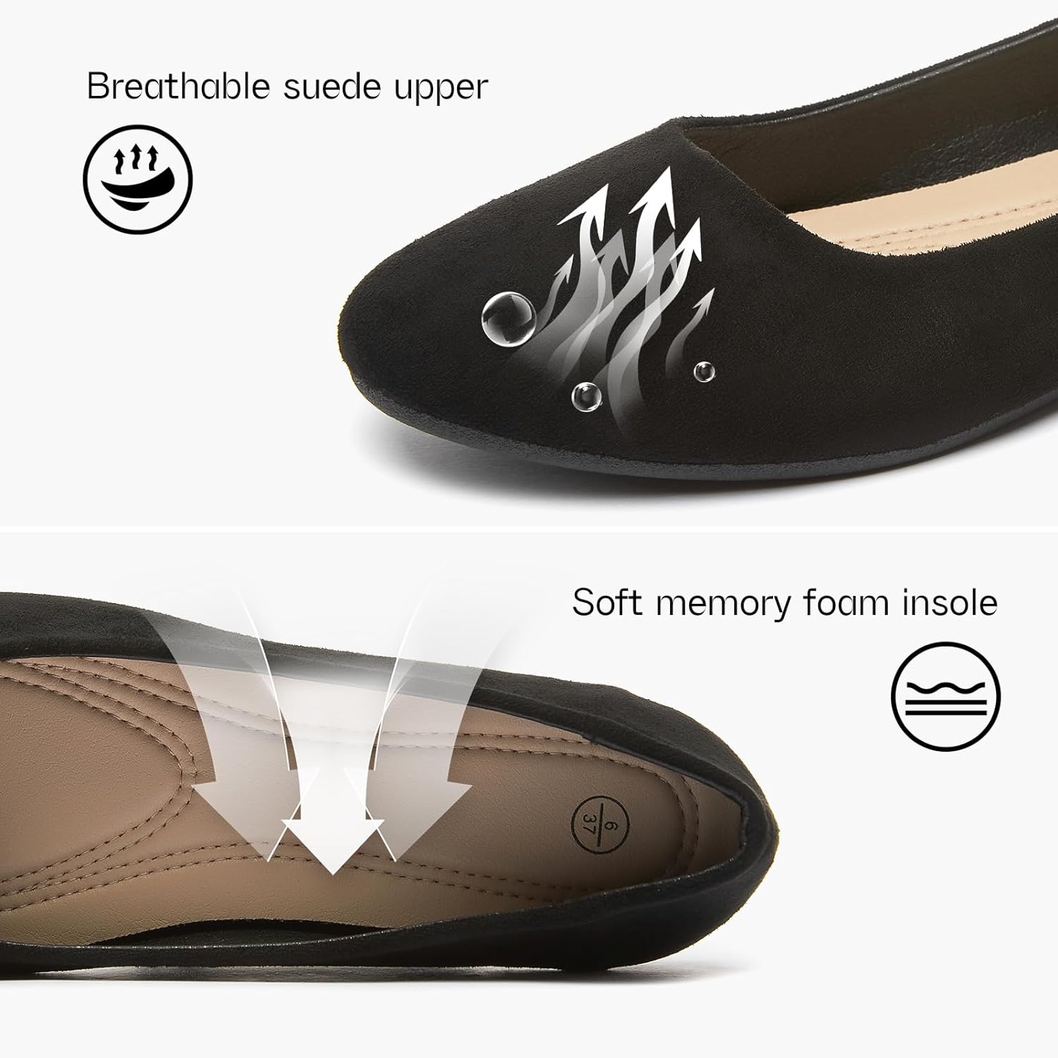 Flats for Women Round Toe Flat Shoes Dressy Black Ballet Flats Comfortable Womens Dress Shoes Ballerina Flats for Work